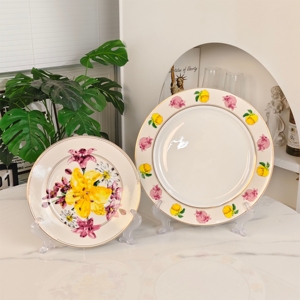 Flower Series European Exquisite Luxury Eco-Friendly 2-piece Bone China Dinner and <b>Dessert</b> Plate Set for Party Use - Product Image 6