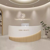 Comptoir de réception incurvé moderne, comptoir de salon de beauté, comptoir de caisse, comptoir de magasin de vêtements, éclairage LED, design écologique