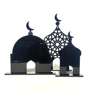 <span class=keywords><strong>3</strong></span> adet Set Eid Mubarak Hollow oyma saray masa işareti akrilik ay ramazan masaüstü süs tabanı ile arapça masa plak siyah - Product Image 6