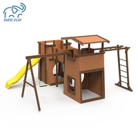 Ensemble de jeu de la Grande Muraille Équipement de jeu extérieur pour enfants Filet d'escalade 6-en-1 Cadre d'escalade en bois