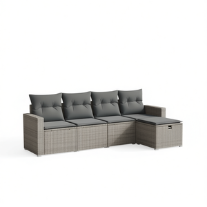 Grey Poly <b>Rattan</b> Garden <b>Sofa</b> Set Powder Coated Steel Frame 4 Seater Outdoor Furniture Contemporary Design - Product Image 1