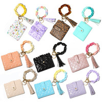 Gelang Rantai Akrilik Fashionable dengan Gantungan Kunci dan Rumbai, Dompet Kartu, Gantungan Kunci, Dompet Koin, Tempat Kartu Identitas