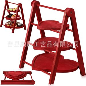 Assiette à gâteau en bois à 3 niveaux, ronde, réutilisable, pour la présentation des fêtes de la Saint-Valentin - Product Image 4