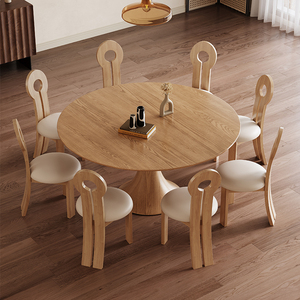 Juego de comedor redondo contemporáneo con <span class=keywords><strong>Lazy</strong></span> <span class=keywords><strong>Susan</strong></span> giratorio, base de pedestal de madera maciza y sillas acolchadas para espacios de vida elegantes - Product Image 1