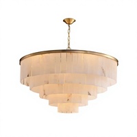Lustre LED en albâtre naturel doré, style moderne minimaliste, design chinois, lampe en cuivre pour salle à manger, éclairage design