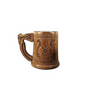 Taza de Madera de Diseño Nórdico con Asa Grabada con Láser, Estilo Moderno, Hecha a Mano, Artesanía Hasan, para Uso Doméstico - Product Image 1