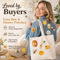 En gros, en stock, appliques brodées mignonnes Abeille, Nid d'abeille, Apiculture, Miel, Nature, à thermocoller et à coudre pour vêtements