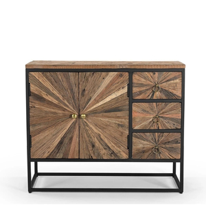 Designer Wagon Wood <b>Sideboard</b> Natural Wood Finish with Black Powder Coated Metal Frame Modern <b>Storage</b> Cabinet for Home Decor - Product Image 1