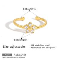 Bague ajustable en acier inoxydable 304 avec strass en forme de fleur, dorée, en gros, en stock, pour femme