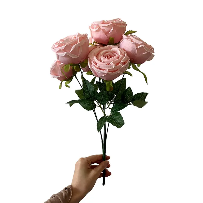 売れ筋造花バラのつぼみ6pcs束木製バラの花装飾用つぼみDiyフラワーアレンジメント装飾用