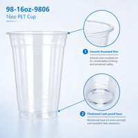Gobelet jetable en plastique transparent empilable de qualité alimentaire PET 98-16oz pour boissons froides et jus