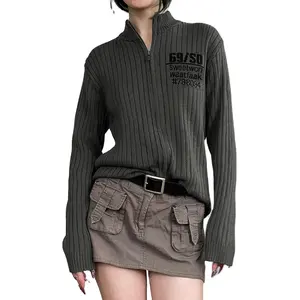 タートルネックニットコートレター刺Embroideryカジュアルセーター女性用ストリートウェアジャケットトップス女性用長袖
