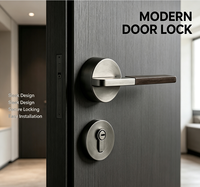 Poignée de porte moderne en bois de noyer gris argenté avec rosette en alliage de zinc, cylindre européen, serrure à clé pour porte intérieure, ensemble de passage