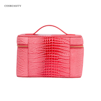 Pochette de voyage en cuir PU à motif crocodile, boîte à cosmétiques, trousse de maquillage, organiseur de vernis à ongles, sac de maquillage