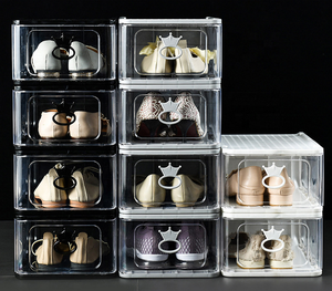 2020 Hot Sale Extra Large Foldable Stackable Transparent Drop Front Acrylic Basketball Sneaker Box Plastic Storage Shoe Box