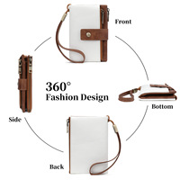 Dompet Wanita Kulit Anti RFID Multi Slot Tempat Kartu Dengan Tali Pergelangan Tangan Lepas Pasang Dompet Koin Clutch