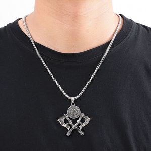 Collar con colgante de doble hacha de guerrero vikingo nórdico yunnique, joyería de cadena de moda con runa Valknut de plata tibetana para hombre - Product Image 4