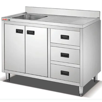 Évier commercial en acier inoxydable 201 à cuve unique, évier de restaurant, table de travail avec armoire/évier de préparation de cuisine robuste avec armoire