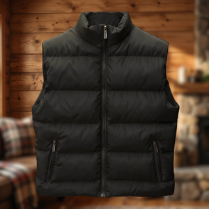 Men's <b>Plus</b> <b>Size</b> Casual Woolen Windproof Puffer Vest <b>Waistcoat</b> Comfortable Stylish Micro Gel Filling V-neck Collar Short Zipper - Product Image 3