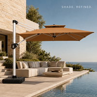 Parasol romain moderne pour restaurant et hôtel, extérieur, 3m x 2.5m, avec mât en aluminium de 77mm, tissu PU 180g, inclinable, rotation à 360°, double toit