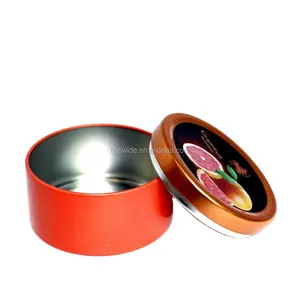 Hot selling round cosmetic tin box with embossing soy wax tin can