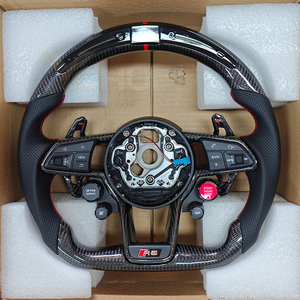 Volante Deportivo de Cuero y Fibra de Carbono con 4 Botones de Encendido y LED para <span class=keywords><strong>Audi</strong></span> R8 A3 A4 A5 A6 C7 B8.5 B9 RS3 RS5 RS6 RS7 C8 S4 S5 Q5 - Product Image 3