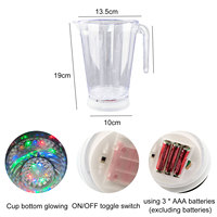Pichet à bière lumineux en plastique transparent de 48 oz avec poignées pour fêtes, accessoires de bar, promotionnel, pour boissons