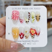 Transfrontalier européen et américain français 3D vague Texture fleur portable détachable faux ongles produit fini en gros