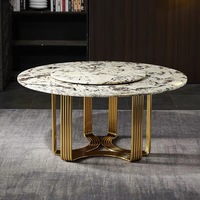 Moderne Luxus Gold Silber Metall runde Marmor Steinplatte Esstisch mit drehbarer Mitte 6 8 10 Sitze Stühle Set Esstische