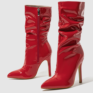 Promotion : Bottes à talon aiguille pointues en cuir verni, style bottines courtes, talon haut, modèle Knight, en stock, taille 42 - Product Image 6