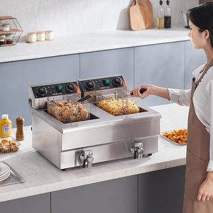 Friteuse électrique professionnelle de comptoir 3000W avec double cuve et paniers en acier inoxydable 2 x 11,6 Qt/11L pour hôtels - Product Image 6