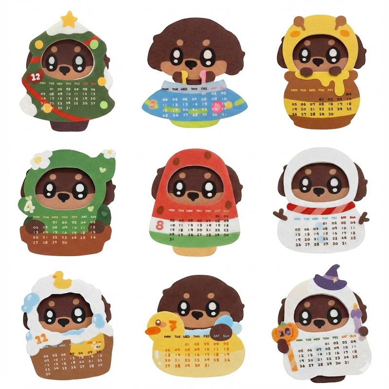 <strong>2026</strong> New Year Gift Cute Felt Puppy Dress-up <strong>2</strong>-<strong>in</strong>-<strong>1</strong> Desktop Ornament Calendar Fridge Magnet