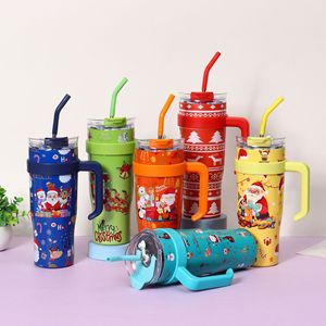 Christmas 40oz Stainless Steel Tumbler Double Wall Vacuum Insulated With Handle And Straw For Travel - Product Image 2