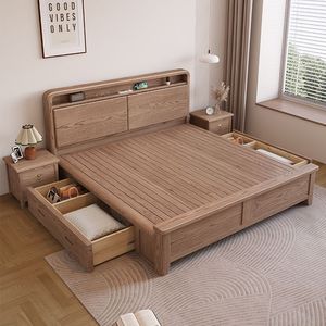 <span class=keywords><strong>Lit</strong></span> en bois de frêne massif scandinave avec tête de <span class=keywords><strong>lit</strong></span> et rangement, <span class=keywords><strong>lit</strong></span> plateforme minimaliste - Product Image 3
