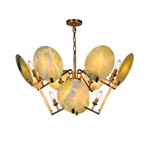 Lustre LED créatif en pierre naturelle et métal doré, style nordique moderne de luxe, pour villa, hôtel, maison d'hôtes, salon, salle à manger - Product Image 5
