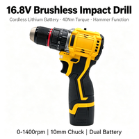 Perceuse à percussion sans fil 16,8 V sans balais, couple élevé 40 Nm, marteau perforateur électrique, mandrin auto-serrant 10 mm, outil électrique à batterie lithium OEM