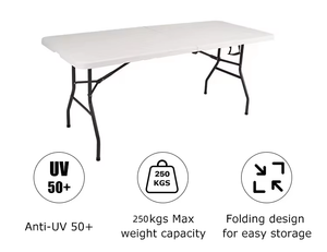 <span class=keywords><strong>Mesa</strong></span> <span class=keywords><strong>Plegable</strong></span> Rectangular de <span class=keywords><strong>Resina</strong></span> Plástica HDPE Más Vendida con Patas de Acero Plegables. - Product Image 1