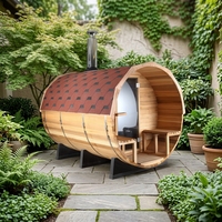 Meilleure Vente Sauna Baril Panoramique Extérieur en Bois de Pruche avec Poêle à Bois et Verre, 6 Personnes, 6KW Infrarouge Lointain