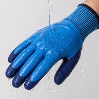 Gants tricotés bleus avec revêtement en latex froissé, gants de protection imperméables antidérapants pour la manipulation du poisson, l'agriculture, la cueillette en jardin