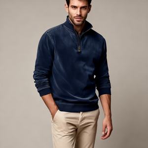 TKAN536D Fabricants de vêtements Tissu tricoté uni teint en filature Sweat à capuche à fermeture éclair à col montant pour homme à manches longues pour l'hiver - Product Image 1