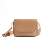 Sac à bandoulière personnalisé avec logo, rabat marron, sangle réglable, quincaillerie dorée, sac à main décontracté, fabricant OEM ODM