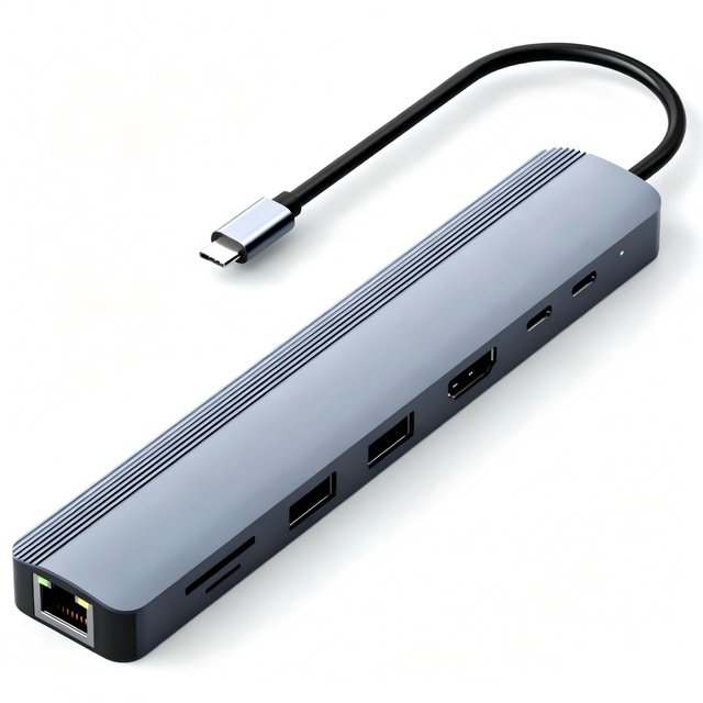 QGeeM 8-in-1 USB C Hub Multiport Adapter 4K60Hz H DMI 1000Mbps RJ45 100W PD 2xUSB3.0 USB-C Data SD/TF Reader for Type-C Laptops