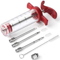 Seringue injecteur de marinade en acier inoxydable 304 de 2 oz avec 3 aiguilles, kit de marinade BBQ, injecteur de saveur pour dinde, vente en gros, logo personnalisé