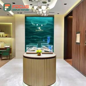 Comptoir de présentation de bijoux en bois haut de gamme avec vitrine en verre et présentoir métallique pour centre commercial - Product Image 3