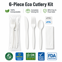 Ensemble de couverts jetables biodégradables en amidon de maïs pour restaurant, personnalisable avec serviette, sel et poivre, résistant à la chaleur