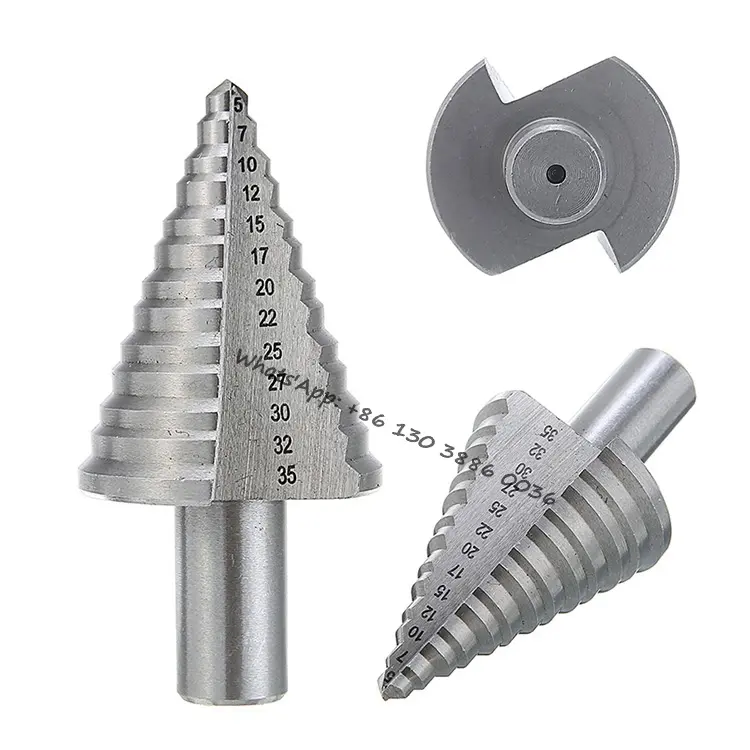 Industrial Hand Tools 5-35mm Round Handle Silver Coated Straight Shank Flute Edges Hss Step Drill Bits With Center Punch