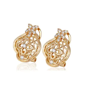 93066 Hot sale high quality trendy ladies jewelry flower shaped beautiful golden copper hoop earrings