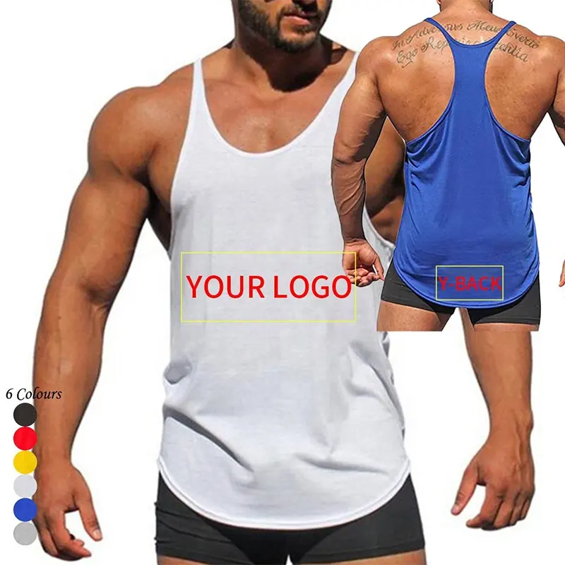 Wholesale Scoop Neck Solid Gym Vest Workout Muscle Stringer Private Label Men Sleeveless T-shirts Cut Off Y Back Tank Tops