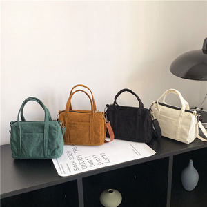 Prezzo ragionevole Versatile stile Casual Mini Tote Bag in velluto a coste ecologico tinta unita con cerniera - Product Image 1