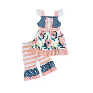 中国供应商女童时尚服装服装套装夏季2pcs婴儿女孩套装衣服